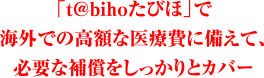 「t@bihoたびほ」で海外での高額な医療費に備えて、必要な補償をしっかりとカバー
